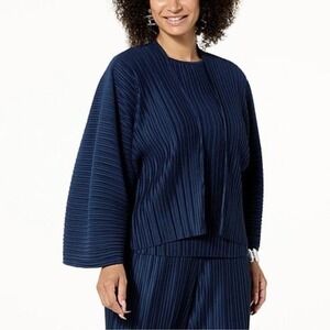 WynneLayers Women's Plisse Knit Kimono Shrug Midnight Blue - 1X